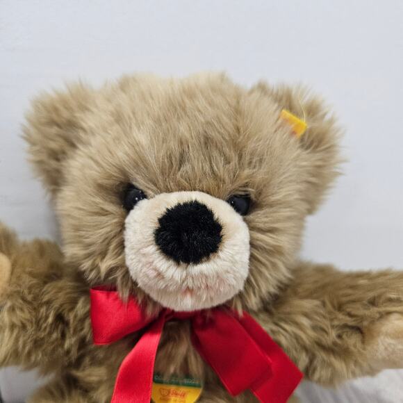 Steiff Bobby Cosy Friends Teddy Bear Brown Plush Red Ribbon STAINS WITH TAG - Picture 2 of 7